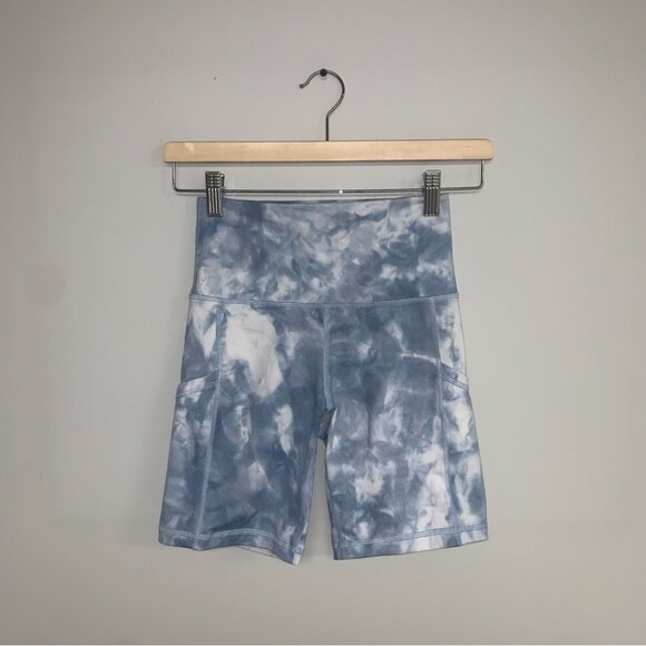 Aerie Shorts Size Small Blue White Tie-Dye 7" Bike "The Hugger" High Waisted - Picture 2 of 10